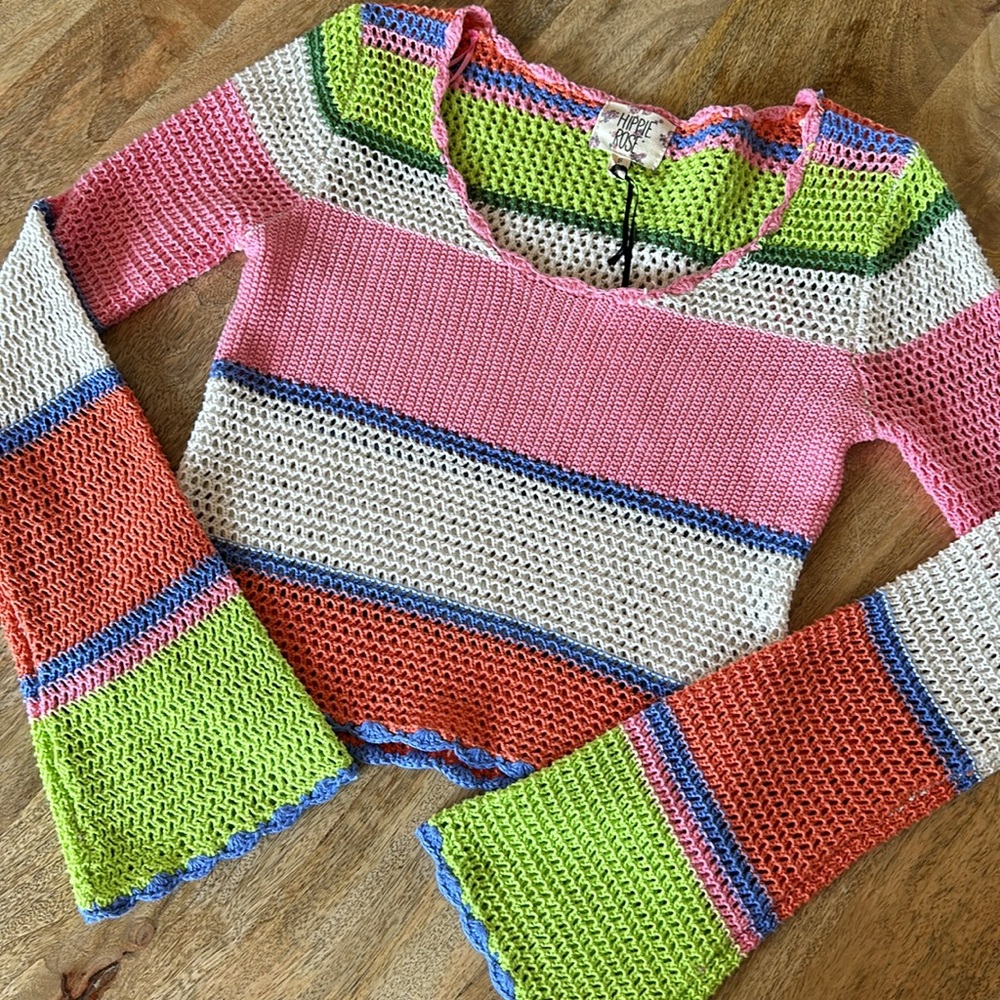 💥 Boho Multicolor Crochet Stripe Top - Picture 4 of 4